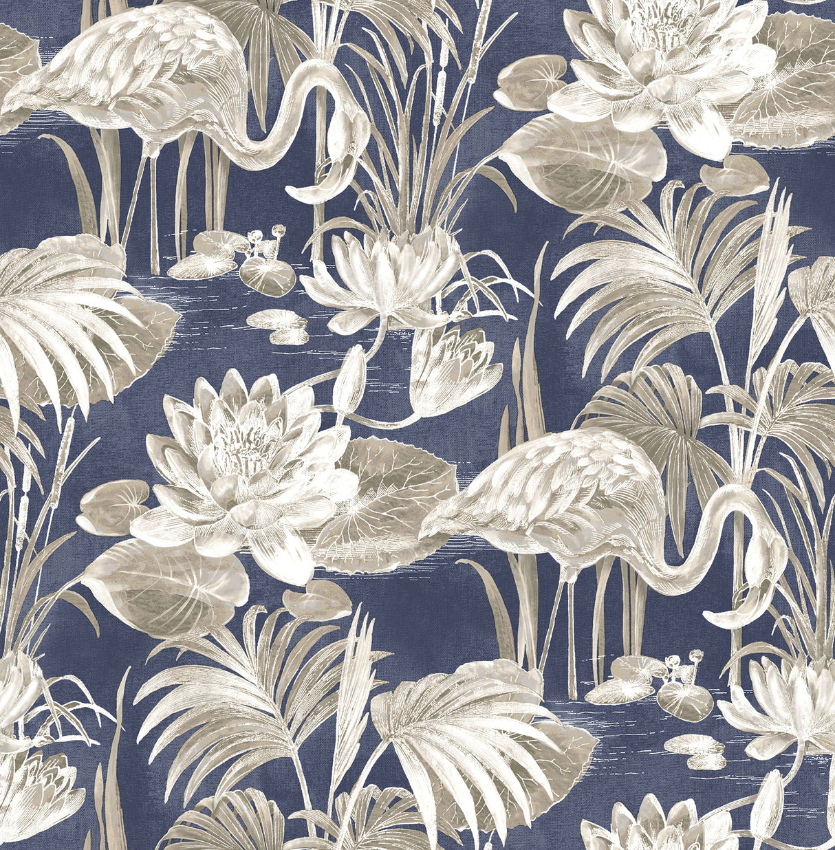 Brewster 2766-24622 Miltonia Navy Flamingo Wallpaper