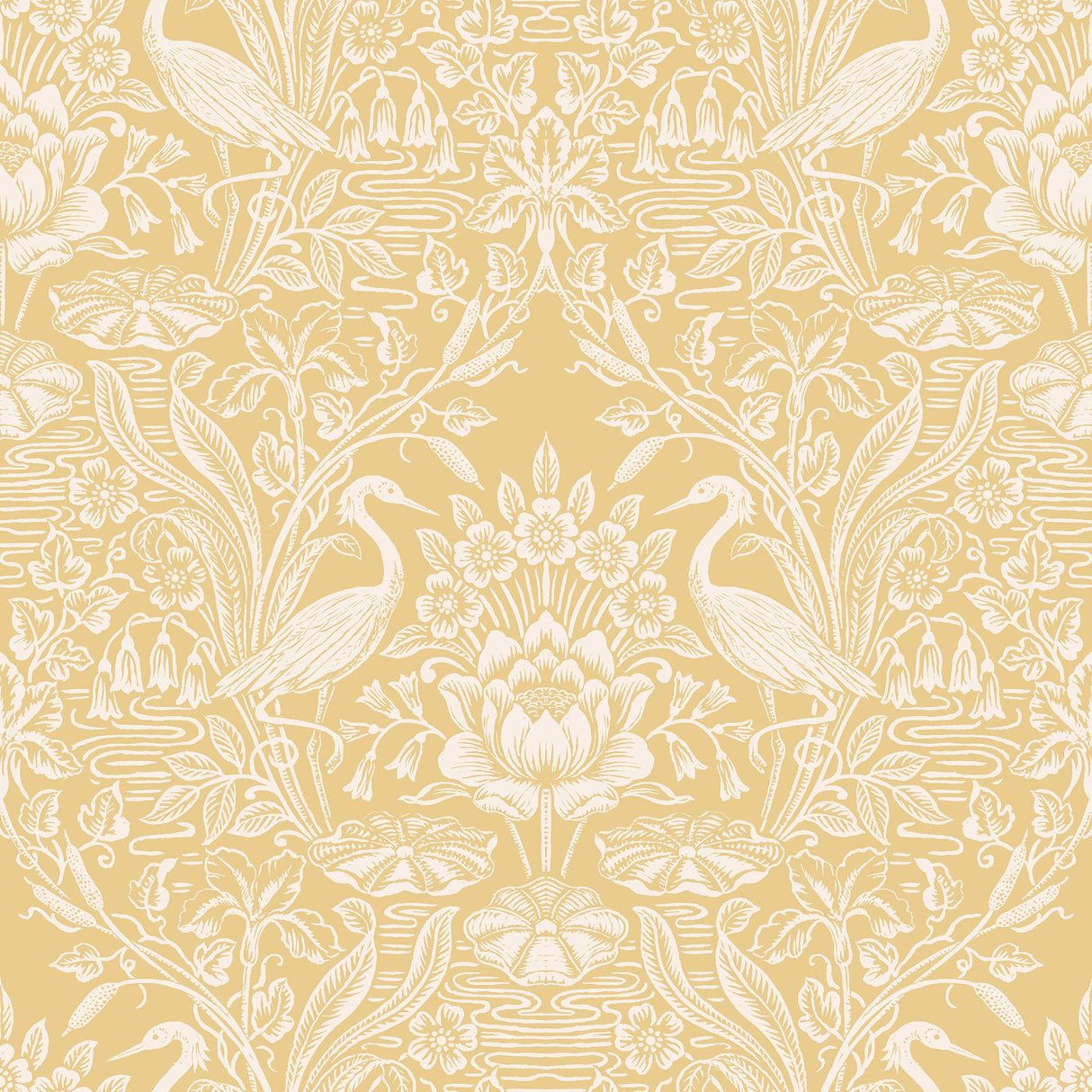 Brewster 2766-24699 Elegans Mustard Crane Toile Wallpaper