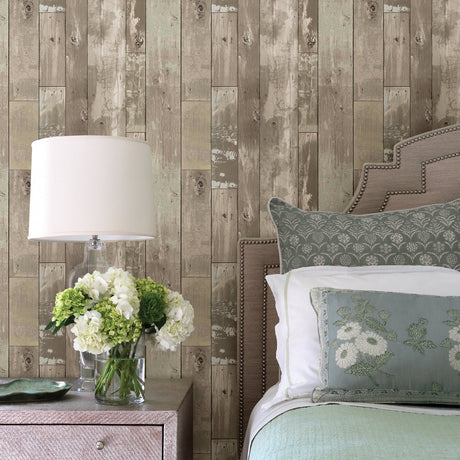 Brewster 2767-20132 Harbored Neutral Distressed Wood Panel Wallpaper