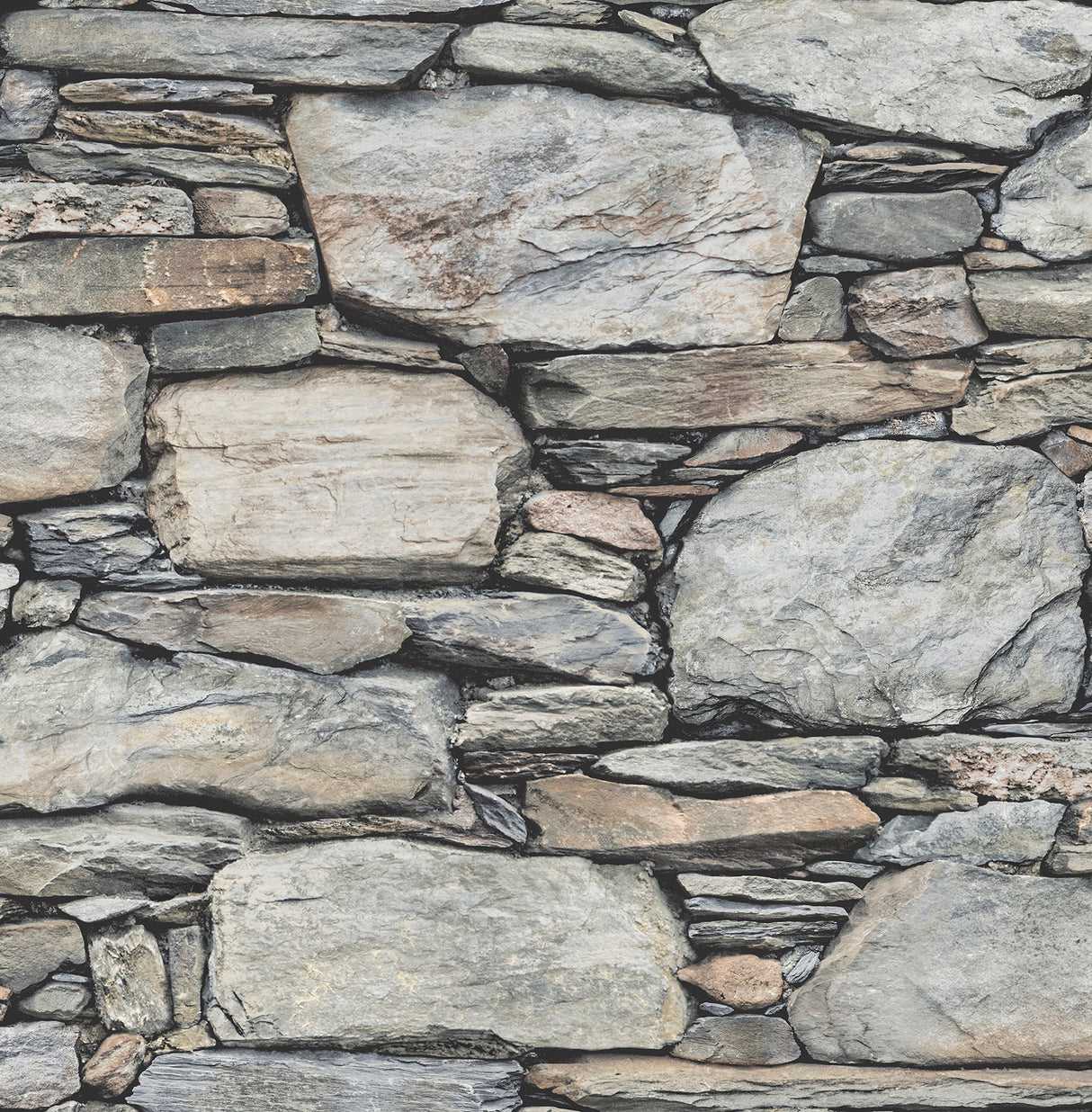 Brewster 2767-22304 Cobble Light Grey Stone Wall Wallpaper