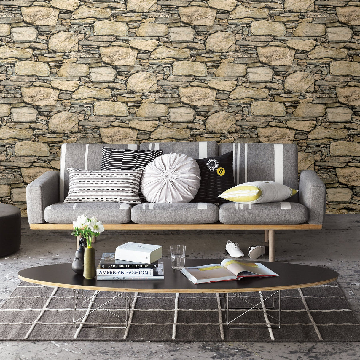 Brewster 2767-22317 Cobble Neutral Stone Wall Wallpaper