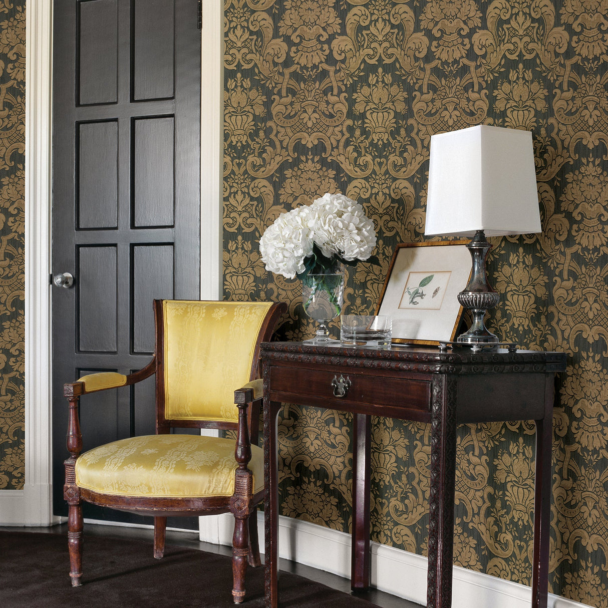 Brewster 2768-95551 Milano Brown Damask Wallpaper