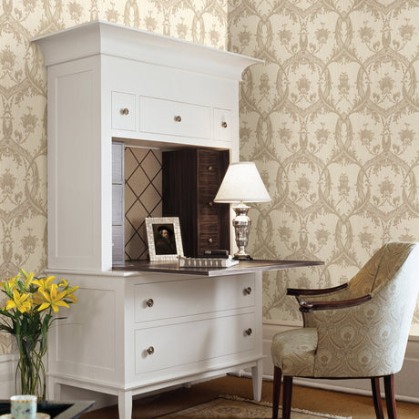 Brewster 2768-95560 Vignole Beige Damask Wallpaper