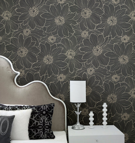 Advantage 2773-406689 Vivienne Black Floral Wallpaper