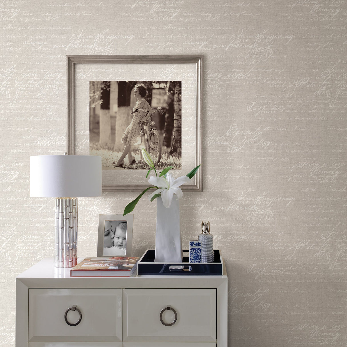 Advantage 2773-449556 Nouvel Light Grey Script Wallpaper