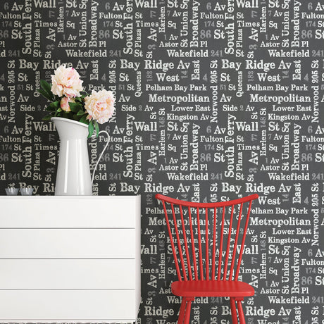 Advantage 2773-886726 Ellis Charcoal Typography Wallpaper