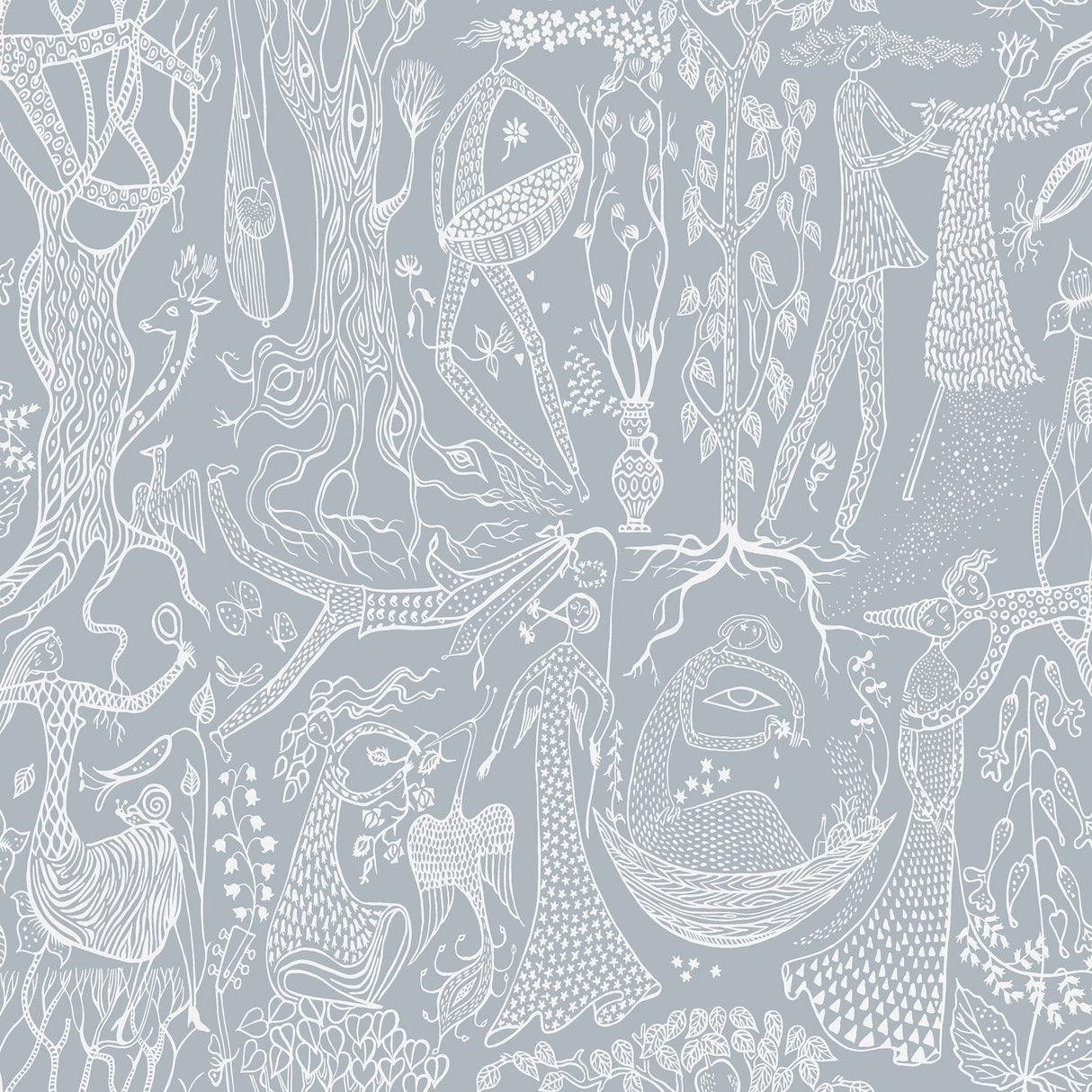 A-Street Prints 2782-1765 Poem d´Amour Blue Folk Wallpaper