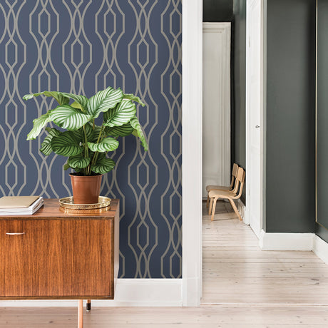 A-Street Prints 2782-24515 Coventry Blue Trellis Wallpaper