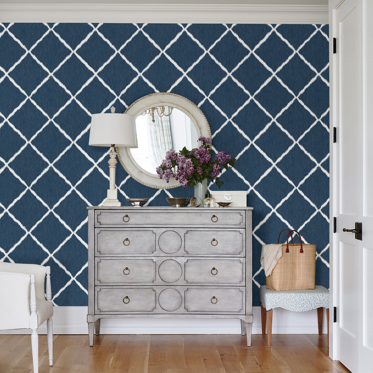 A-Street Prints 2785-24813 Indigo Ikat Trellis Wallpaper