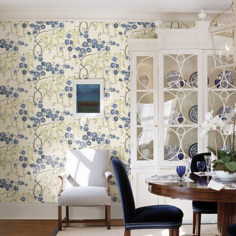 A-Street Prints 2785-24830 Indigo Peony Tree Wallpaper