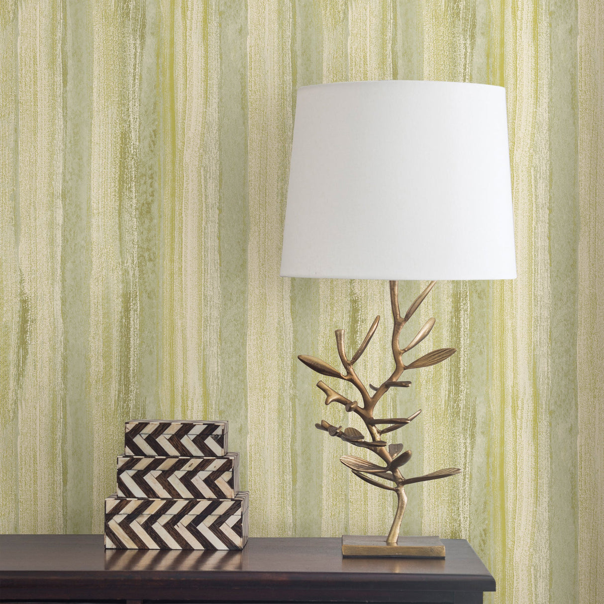 Advantage 2810-SH01038 Donella Green Stripe  Wallpaper