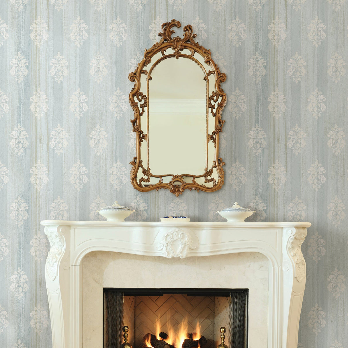 Advantage 2810-SH01123 Alison Aqua Damask Motif  Wallpaper