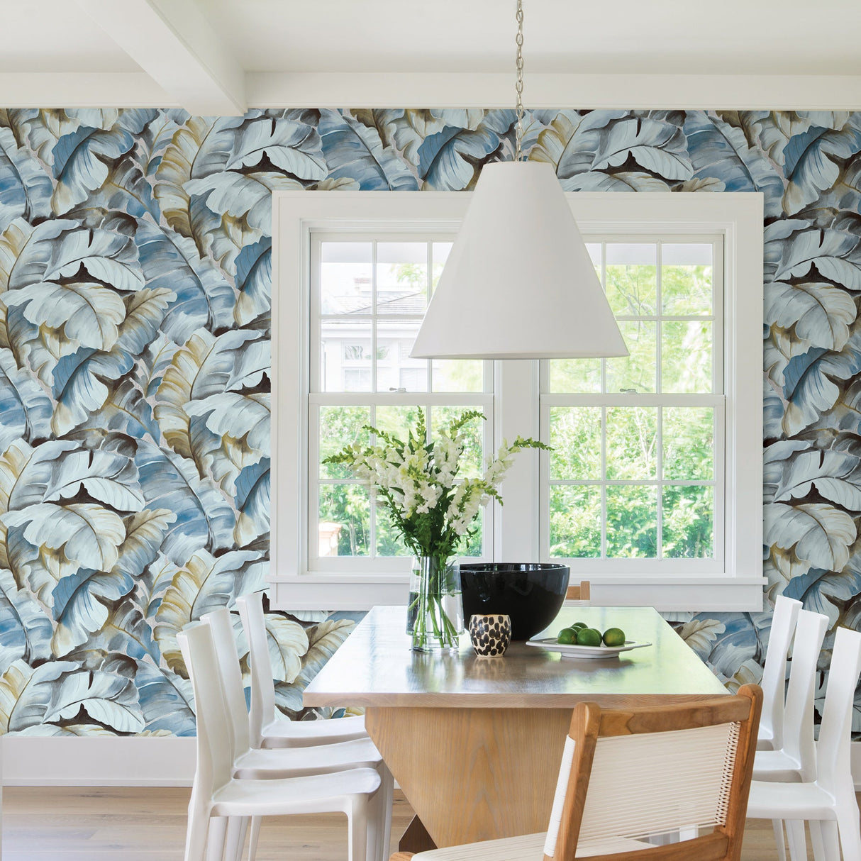 Advantage 2813-SY5153P Ramsay Blue Banana Leaf Wallpaper