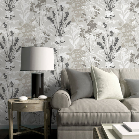 Advantage 2814-24571 Pippin Grey Wild Flowers Wallpaper