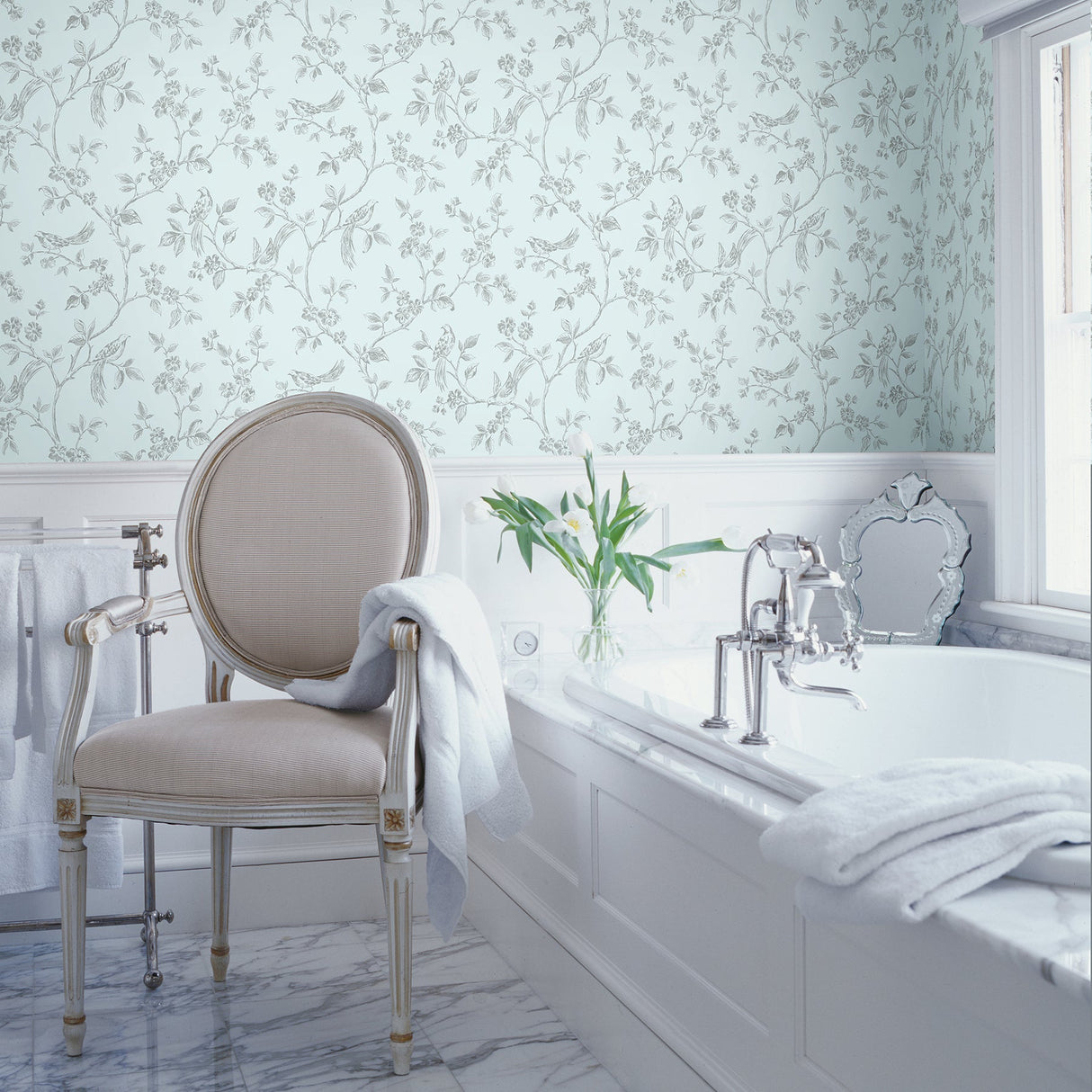 Advantage 2814-24975 Aaron Light Blue Bird Trail Wallpaper