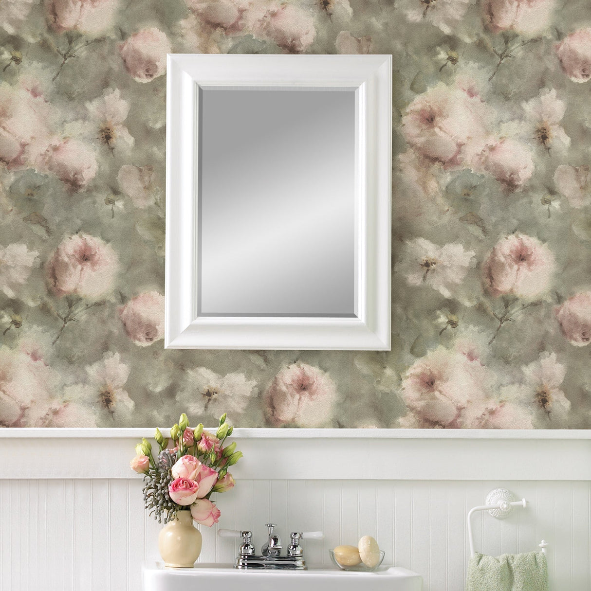Advantage 2814-467314 Innocent Light Brown Watercolor Floral Wallpaper