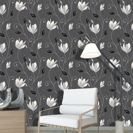 Advantage 2814-M0783 Gallagher Charcoal Floral Trail Wallpaper