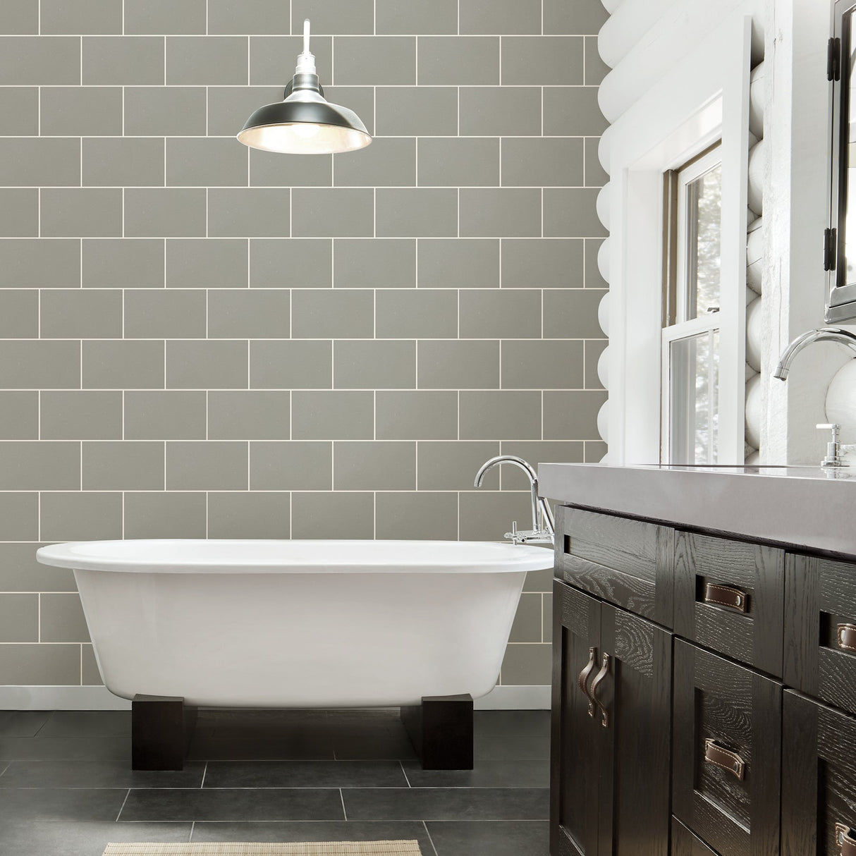 Advantage 2814-M1123 Neale Light Grey Subway Tile Wallpaper