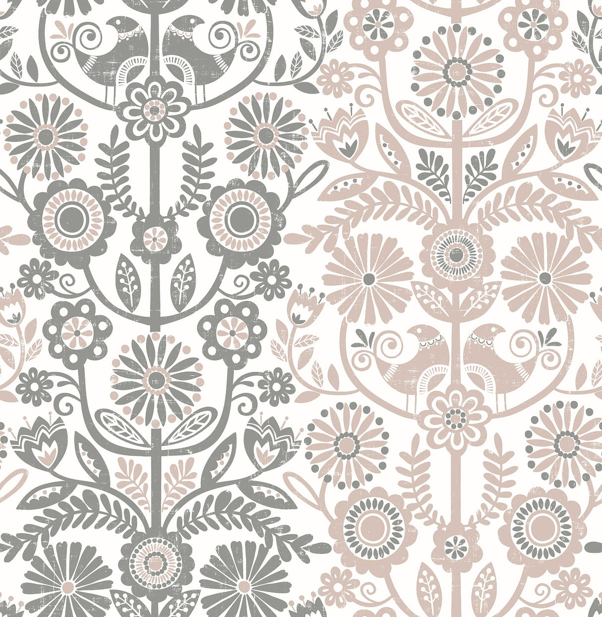 A-Street Prints 2821-25105 Lovebirds Light Pink Folk Stripe Wallpaper