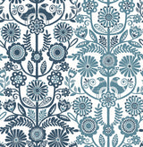 A-Street Prints 2821-25106 Lovebirds Navy Folk Stripe Wallpaper