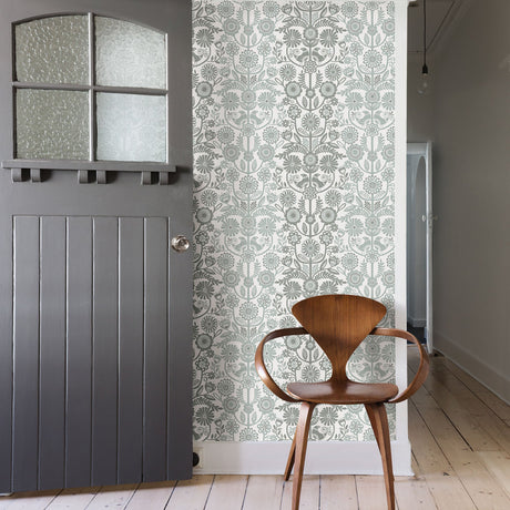 A-Street Prints 2821-25107 Lovebirds Slate Folk Stripe Wallpaper