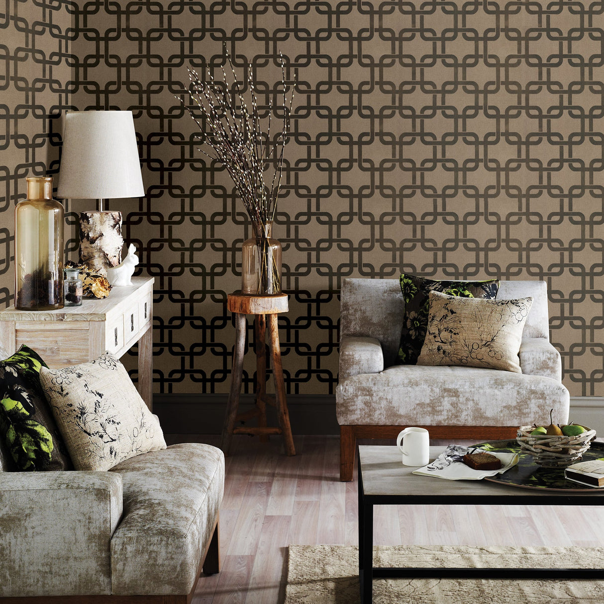 Engblad & Co 2825-6385 Waldorf Brown Flocked Links Wallpaper
