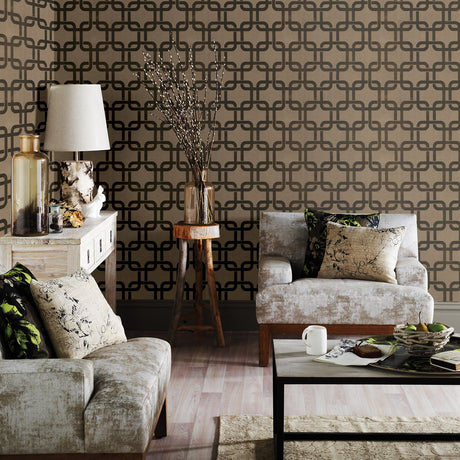 Engblad & Co 2825-6385 Waldorf Brown Flocked Links Wallpaper