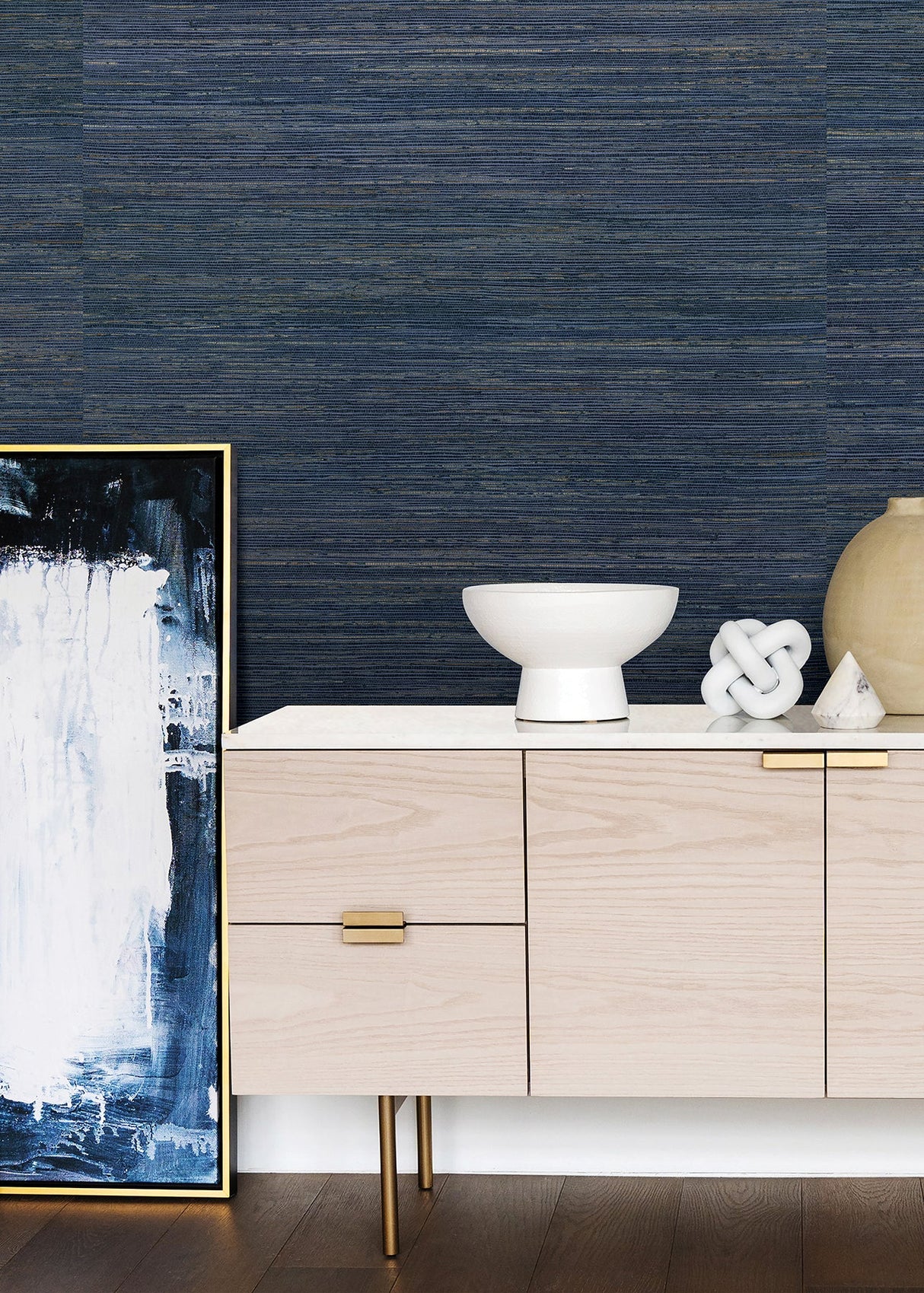 Eade’s Pattini Indigo Grasscloth Wallpaper Indigo