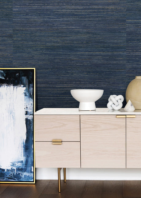 Eade’s Pattini Indigo Grasscloth Wallpaper Indigo