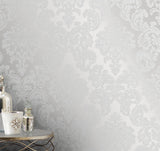 Advantage 2834-42238 Margot Silver Damask Wallpaper
