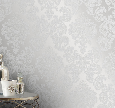 Advantage 2834-42238 Margot Silver Damask Wallpaper