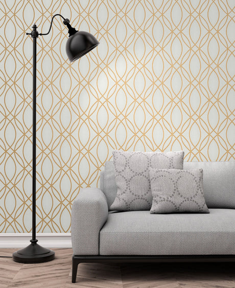 Advantage 2834-42341 Lisandro Gold Geometric Lattice Wallpaper