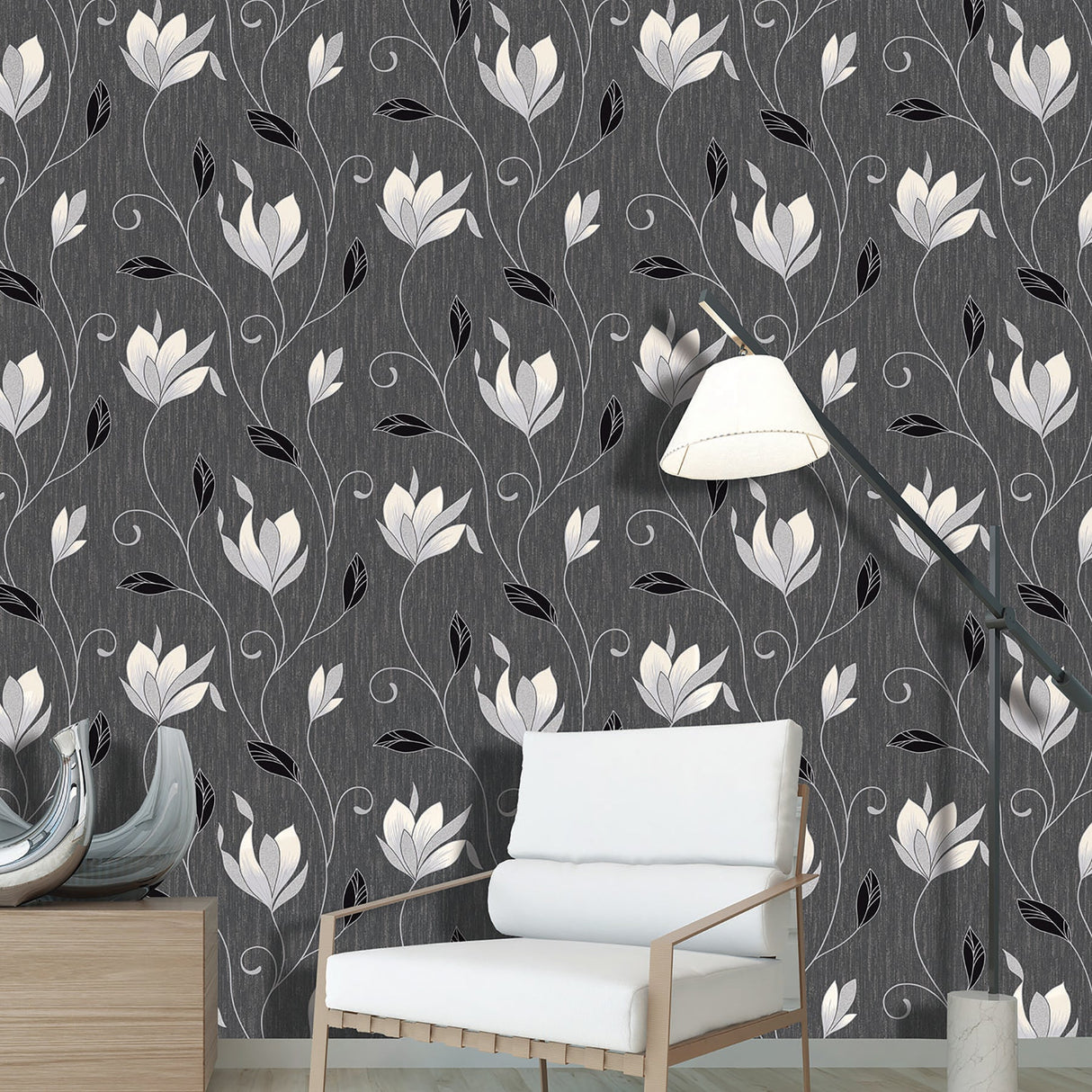 Advantage 2834-M0783 Anais Charcoal Floral Trails Wallpaper