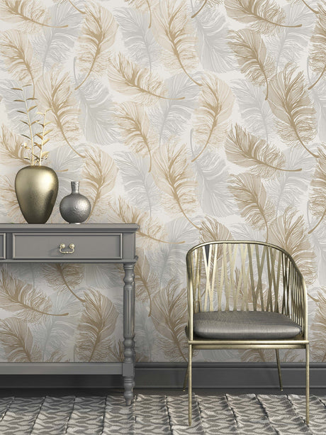 Advantage 2834-M1392 Clemente Gold Foil Feather Wallpaper