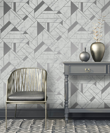 Advantage 2834-M1467 Gulliver Silver Marble Geometric Wallpaper