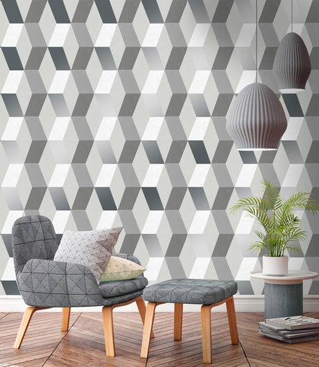 Advantage 2834-M1470 Rochelle Grey Geometric Wallpaper