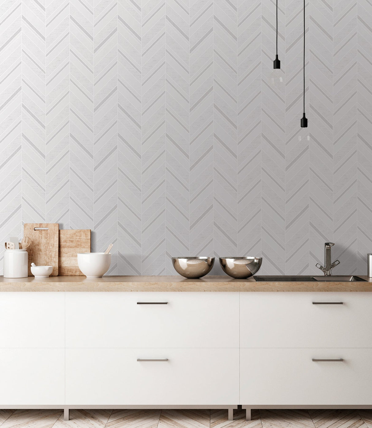 Advantage 2835-42415 Punta Mita Ivory Chevron Wallpaper