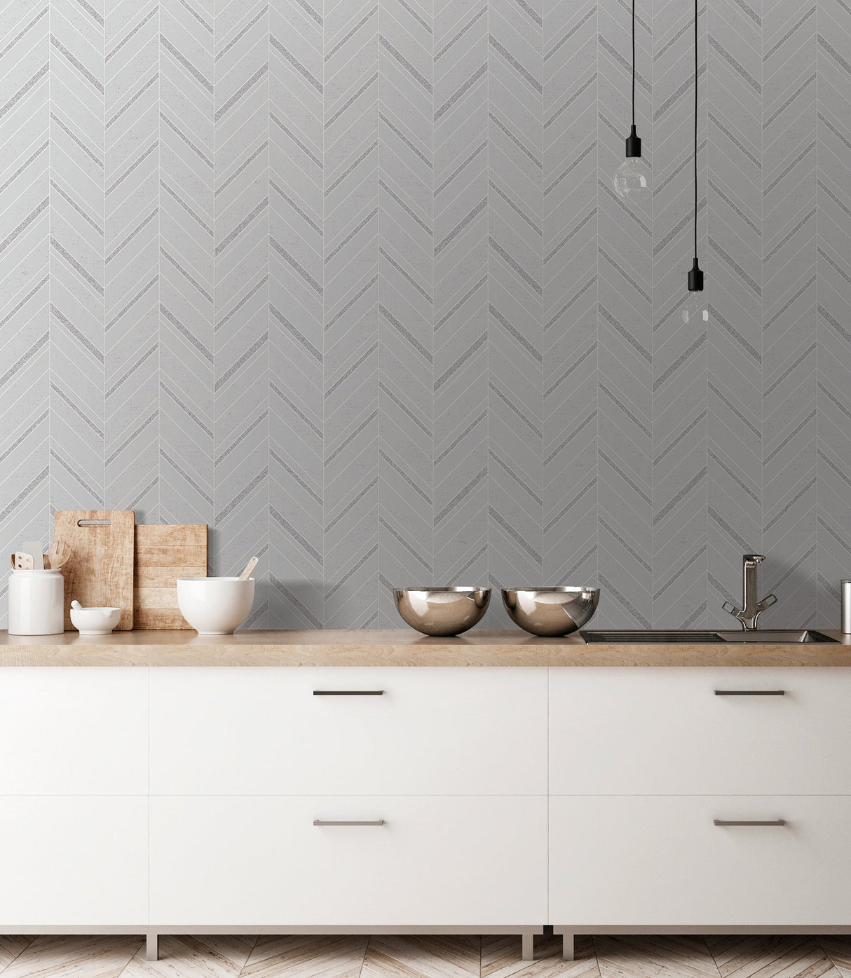 Advantage 2835-42416 Punta Mita Grey Chevron Wallpaper