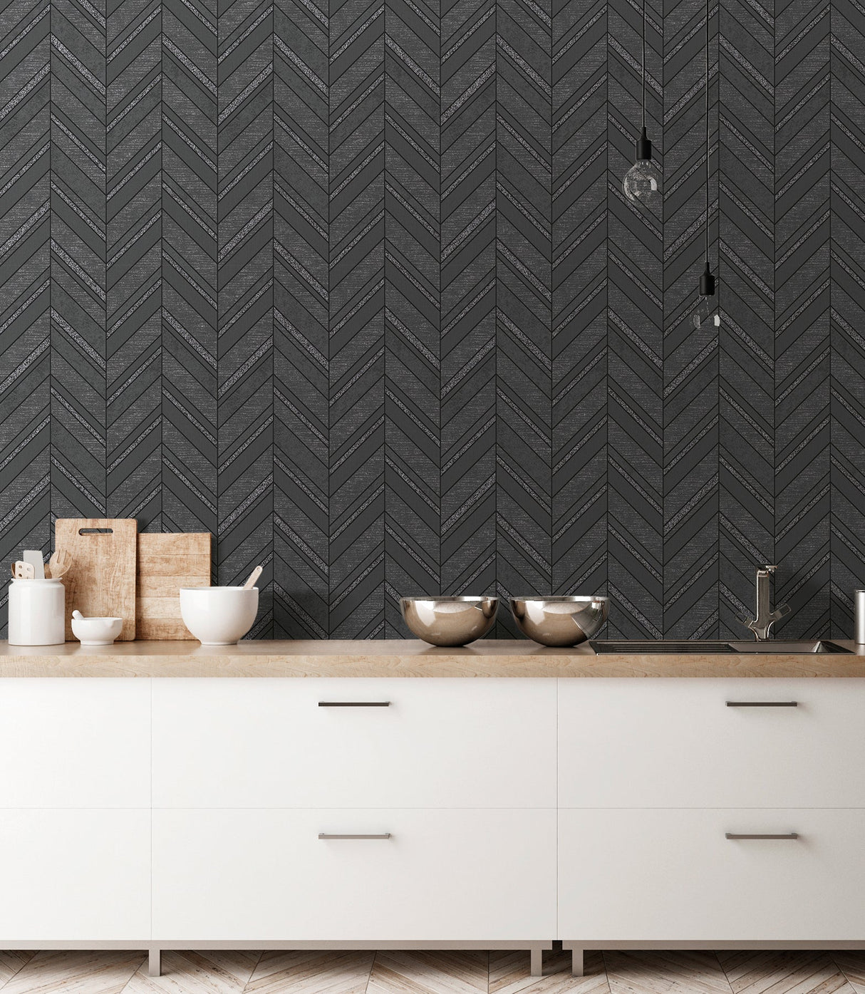 Advantage 2835-42418 Punta Mita Charcoal Chevron Wallpaper