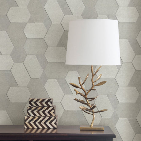Advantage 2835-C88612 Plaza Pewter Geometric Wallpaper