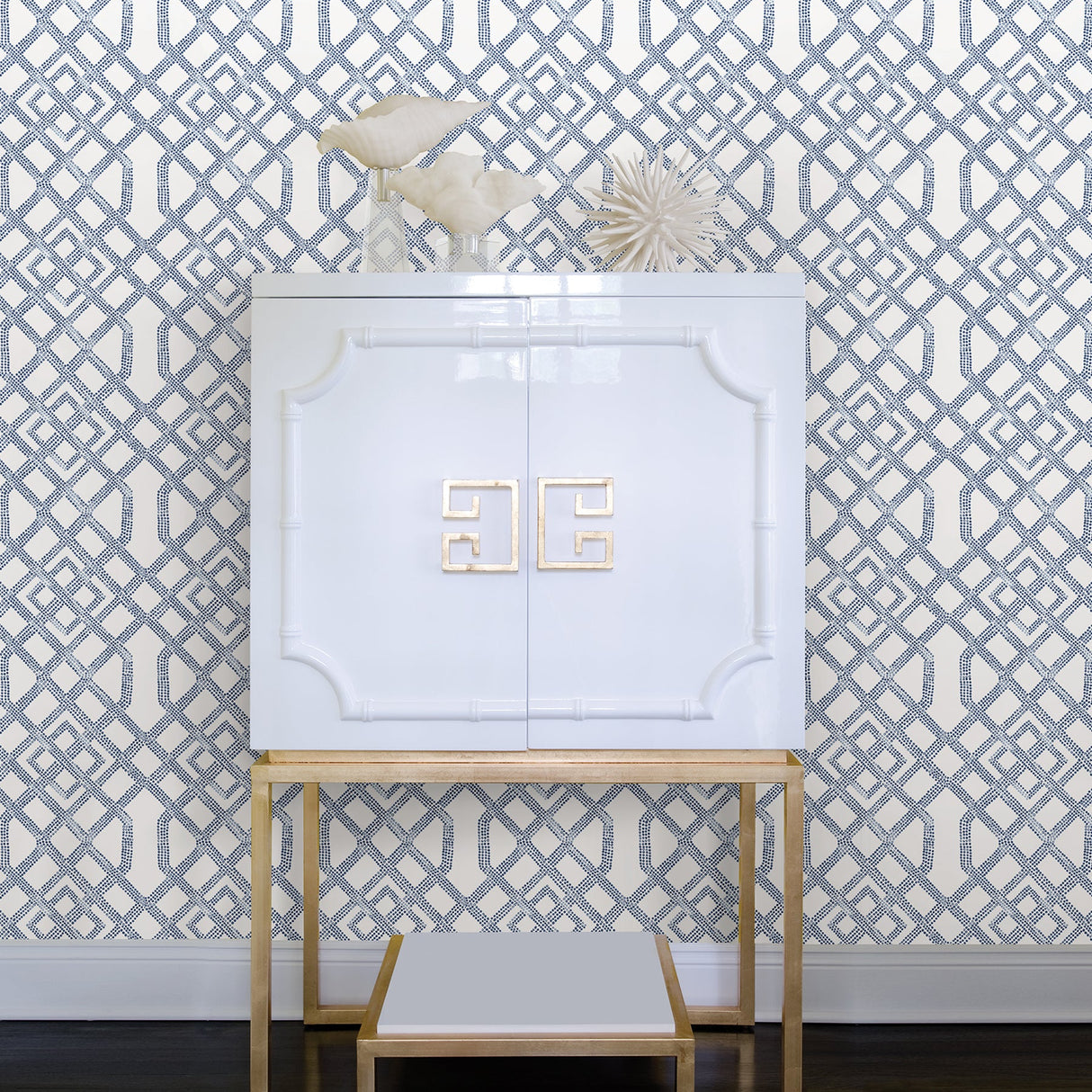 A-Street Prints 2861-25708 Traverse Blue Trellis Wallpaper