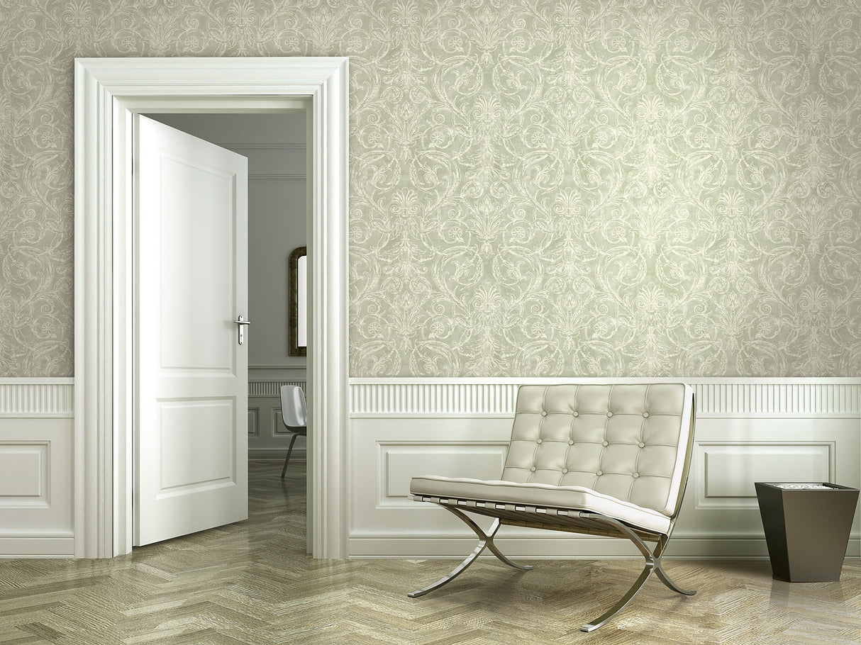 Fairwinds Studio 290-50104 Green Acanthus Leaf Cameo Wallpaper