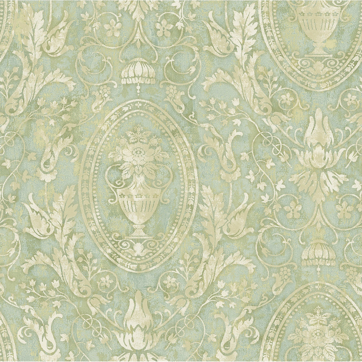 Fairwinds Studio 290-50302 Green Urn Acanthus Leaf Cameo Wallpaper
