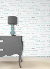 Fine Decor 2900-40428 Happy Home Aqua Text Wallpaper