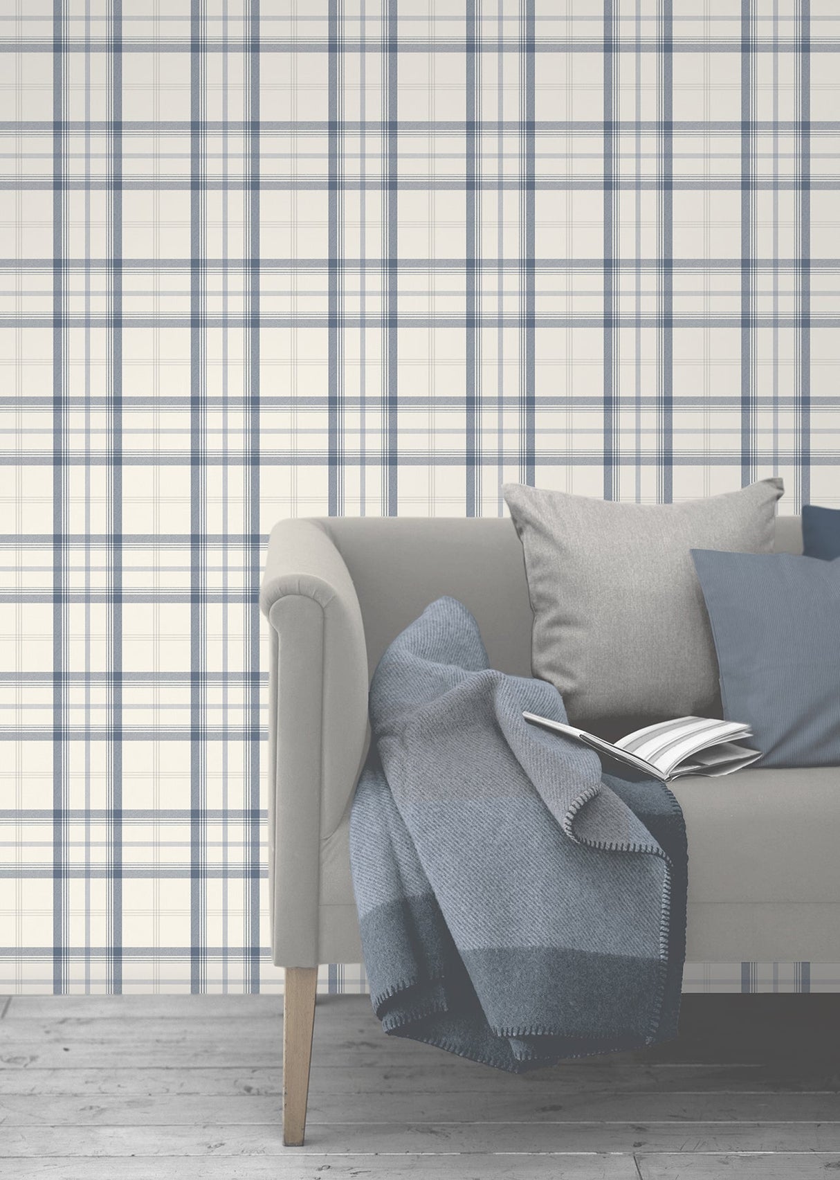 Fine Decor 2900-40541 Cambridge Blue Plaid Wallpaper