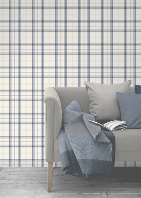 Fine Decor 2900-40541 Cambridge Blue Plaid Wallpaper