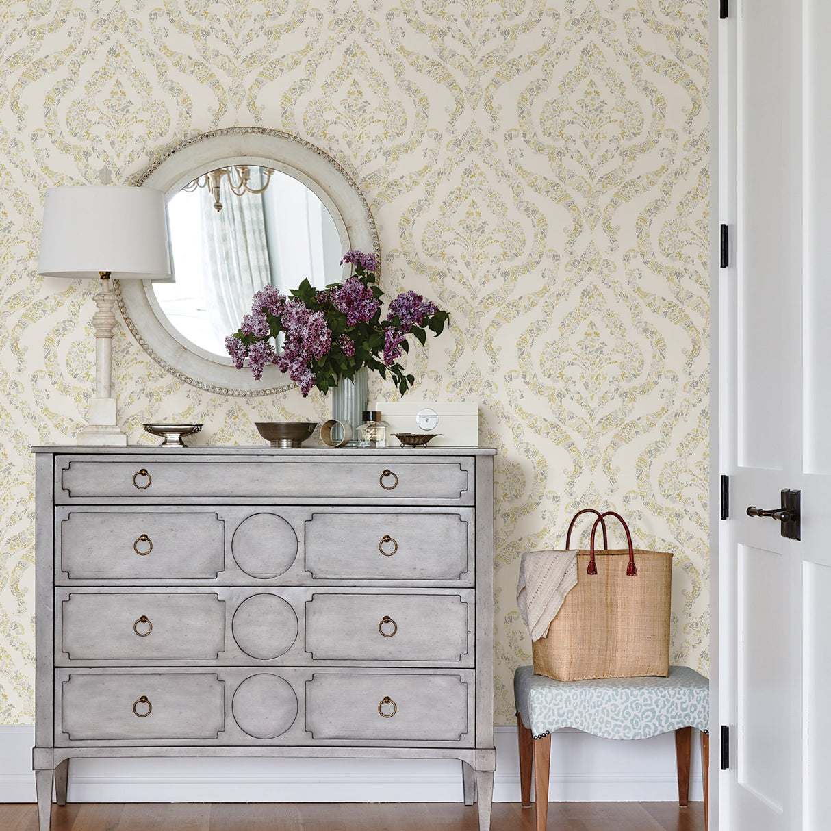 A-Street Prints 2901-25401 Featherton Mustard Floral Damask Wallpaper