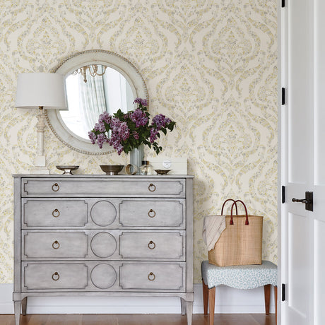 A-Street Prints 2901-25401 Featherton Mustard Floral Damask Wallpaper