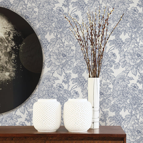 A-Street Prints 2901-25411 Birds of Paraside Breeze Blue Floral Wallpaper