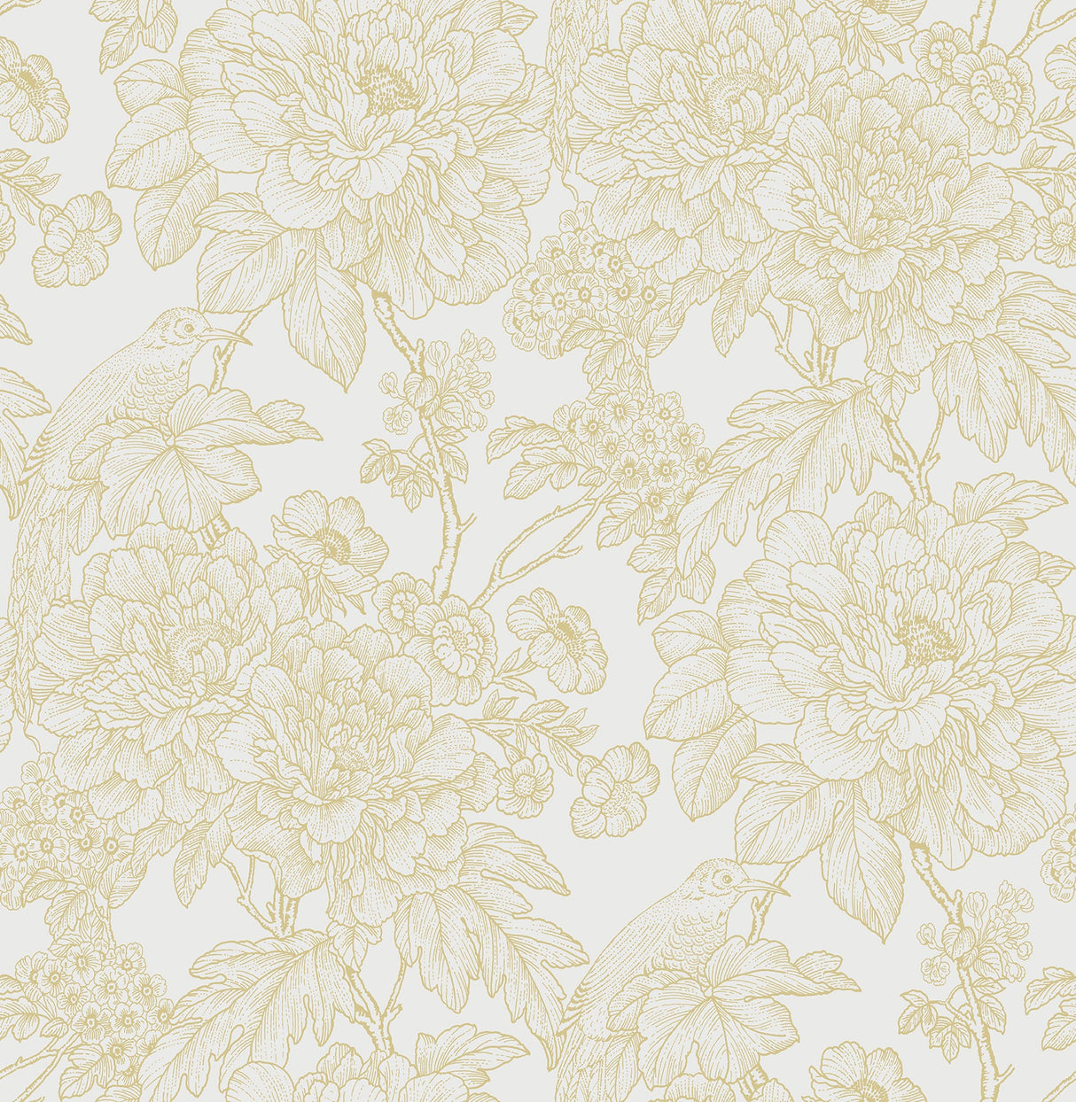A-Street Prints 2901-25413 Birds of Paraside Breeze Mustard Floral Wallpaper